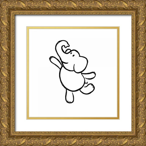 Dancing Elephant Gold Ornate Wood Framed Art Print with Double Matting by Prime, Marcus