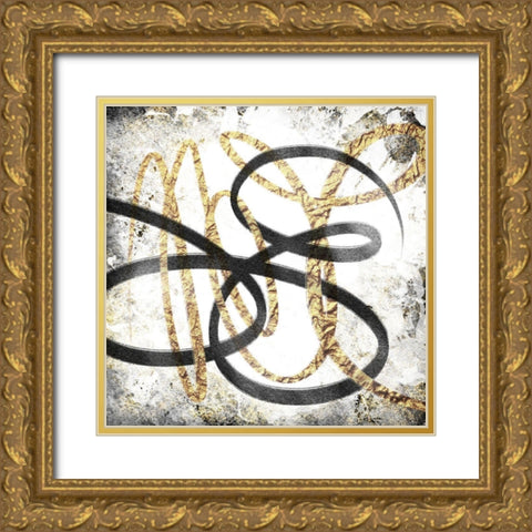 Gold And Black Scribble 1 Gold Ornate Wood Framed Art Print with Double Matting by Prime, Marcus
