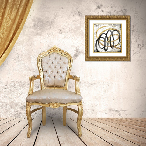 Gold And Black Scribble 2 Gold Ornate Wood Framed Art Print with Double Matting by Prime, Marcus