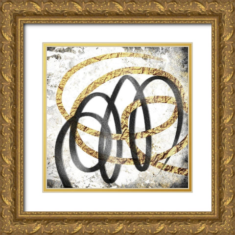 Gold And Black Scribble 2 Gold Ornate Wood Framed Art Print with Double Matting by Prime, Marcus