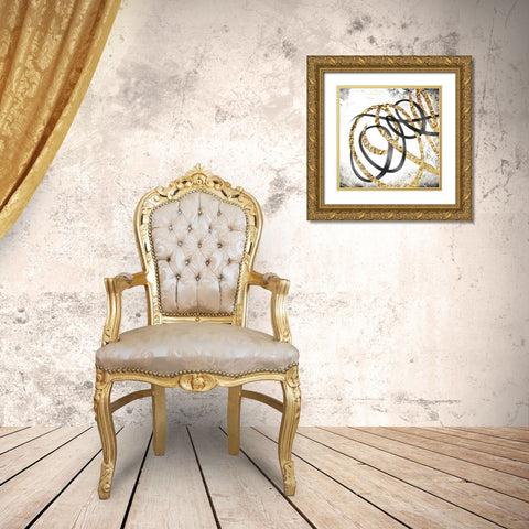 Gold And Black Scribble 3 Gold Ornate Wood Framed Art Print with Double Matting by Prime, Marcus
