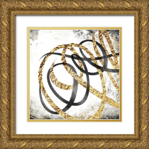Gold And Black Scribble 3 Gold Ornate Wood Framed Art Print with Double Matting by Prime, Marcus