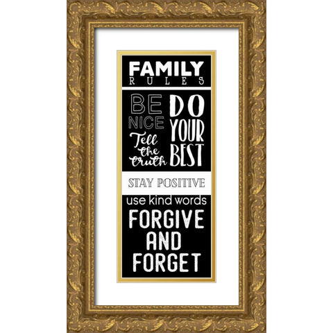 Family Rules Gold Ornate Wood Framed Art Print with Double Matting by Villa, Mlli