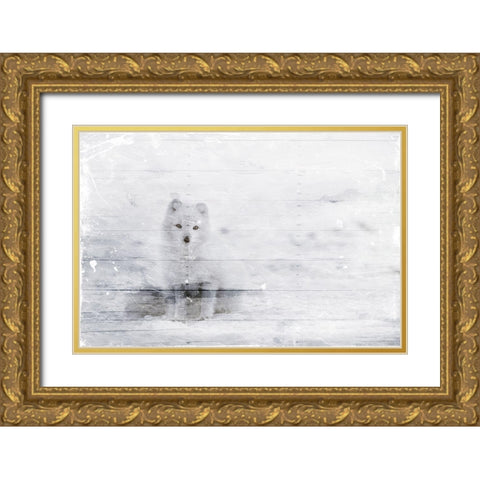 White Fox In The Distance Gold Ornate Wood Framed Art Print with Double Matting by Villa, Mlli