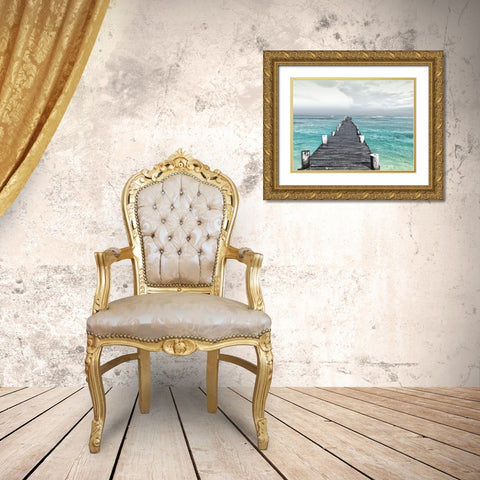 Dock At Sea Recolor Gold Ornate Wood Framed Art Print with Double Matting by Villa, Mlli