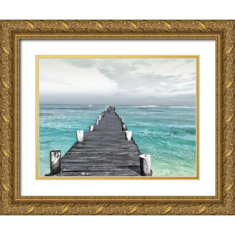 Dock At Sea Recolor Gold Ornate Wood Framed Art Print with Double Matting by Villa, Mlli