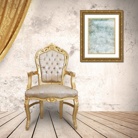 Rustic Teal Grey Vine Gold Ornate Wood Framed Art Print with Double Matting by Villa, Mlli