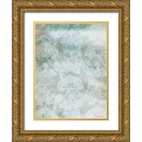 Rustic Teal Grey Vine Gold Ornate Wood Framed Art Print with Double Matting by Villa, Mlli