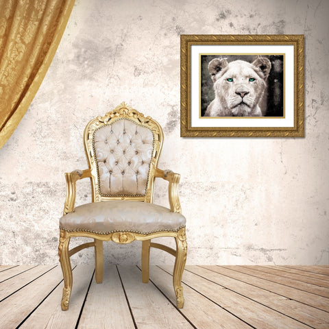 Lioness Look Gold Ornate Wood Framed Art Print with Double Matting by Villa, Mlli
