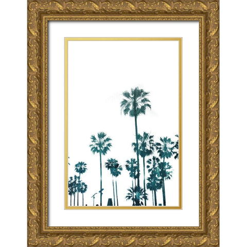 Palms in Teals Gold Ornate Wood Framed Art Print with Double Matting by Villa, Mlli