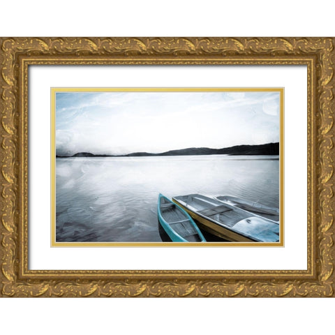 Three Boats Gold Ornate Wood Framed Art Print with Double Matting by Villa, Mlli