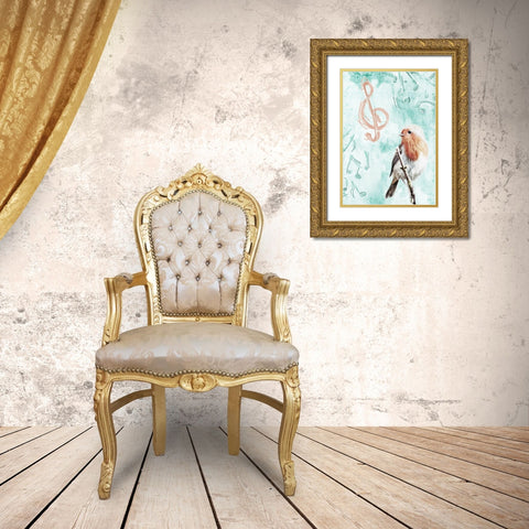 Music Bird Gold Ornate Wood Framed Art Print with Double Matting by Villa, Mlli