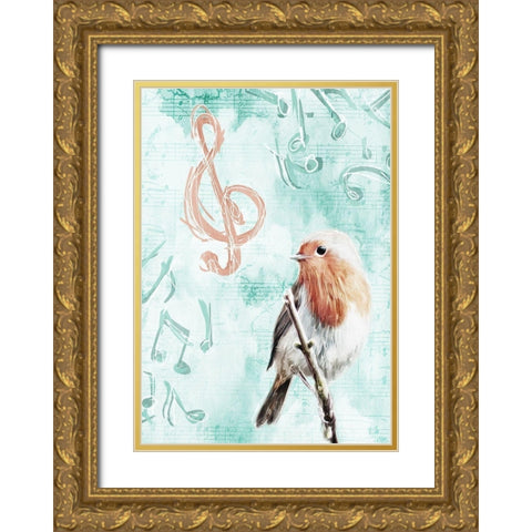 Music Bird Gold Ornate Wood Framed Art Print with Double Matting by Villa, Mlli