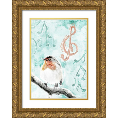 Music Bird Mate Gold Ornate Wood Framed Art Print with Double Matting by Villa, Mlli