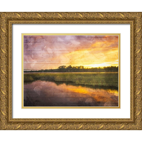 Marsh Sunset Gold Ornate Wood Framed Art Print with Double Matting by Villa, Mlli