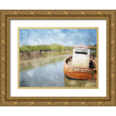 Lets Go Fishing Gold Ornate Wood Framed Art Print with Double Matting by Villa, Mlli