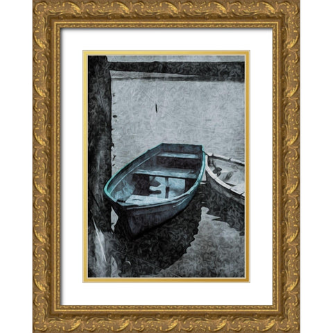 Boat In The Blue Gold Ornate Wood Framed Art Print with Double Matting by Villa, Mlli