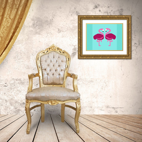 Flamingo  Gold Ornate Wood Framed Art Print with Double Matting by Villa, Mlli