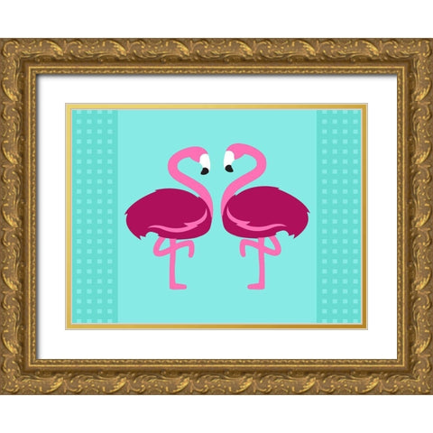 Flamingo  Gold Ornate Wood Framed Art Print with Double Matting by Villa, Mlli