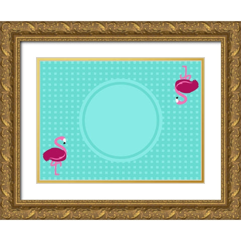 Flamingo Placemat Gold Ornate Wood Framed Art Print with Double Matting by Villa, Mlli