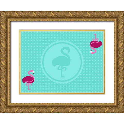Flamingo Placemat Two Gold Ornate Wood Framed Art Print with Double Matting by Villa, Mlli