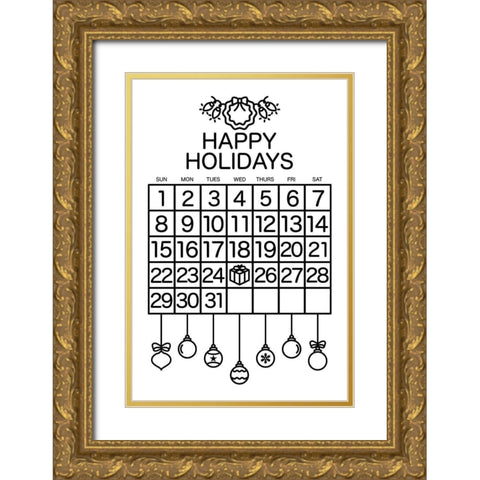 Happy Holidays Gold Ornate Wood Framed Art Print with Double Matting by Villa, Mlli