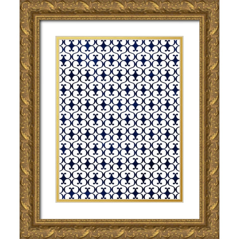 Blue Flourish Gold Ornate Wood Framed Art Print with Double Matting by Villa, Mlli