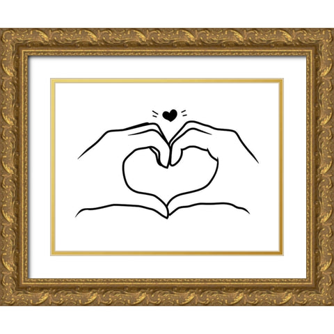 Heart Bw Gold Ornate Wood Framed Art Print with Double Matting by Villa, Mlli