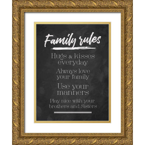Family Rules Chalk Tone Gold Ornate Wood Framed Art Print with Double Matting by Villa, Mlli