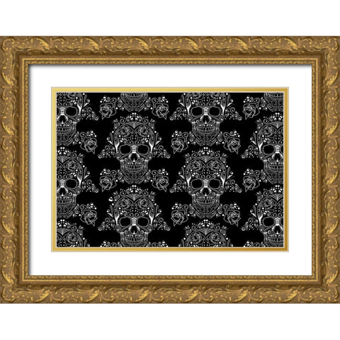 Halloween Skull Pattern Gold Ornate Wood Framed Art Print with Double Matting by Villa, Mlli