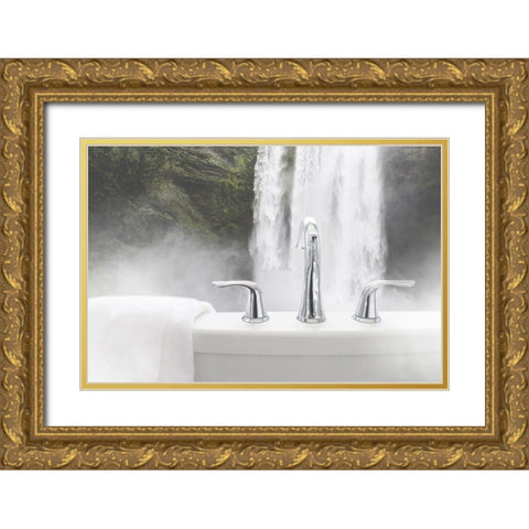 Enjoy the Bath Gold Ornate Wood Framed Art Print with Double Matting by Villa, Mlli
