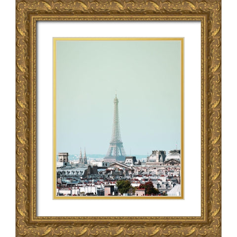 Eiffel Day Gold Ornate Wood Framed Art Print with Double Matting by Villa, Mlli