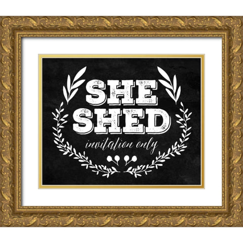 She Shed White Gold Ornate Wood Framed Art Print with Double Matting by Villa, Mlli