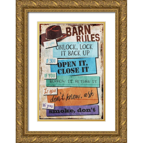 Barn Rules Gold Ornate Wood Framed Art Print with Double Matting by Villa, Milli