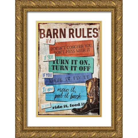 Barn Rules Gold Ornate Wood Framed Art Print with Double Matting by Villa, Milli