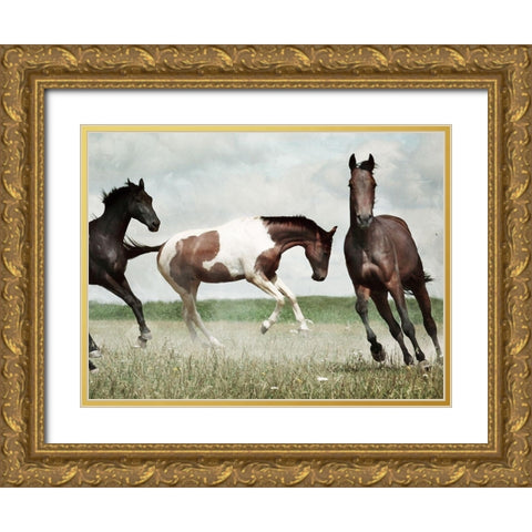 Running Horses 4 Gold Ornate Wood Framed Art Print with Double Matting by Villa, Milli