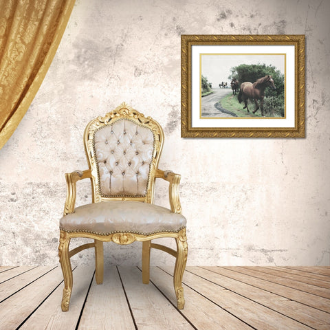 Horses Down The Street Gold Ornate Wood Framed Art Print with Double Matting by Villa, Milli