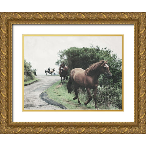 Horses Down The Street Gold Ornate Wood Framed Art Print with Double Matting by Villa, Milli