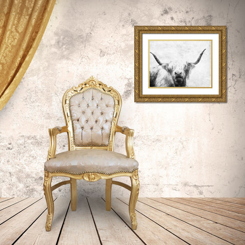 The Bull Look BW Gold Ornate Wood Framed Art Print with Double Matting by Villa, Milli