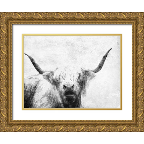 The Bull Look BW Gold Ornate Wood Framed Art Print with Double Matting by Villa, Milli