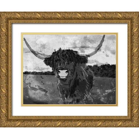 Hi Bull BW Gold Ornate Wood Framed Art Print with Double Matting by Villa, Milli