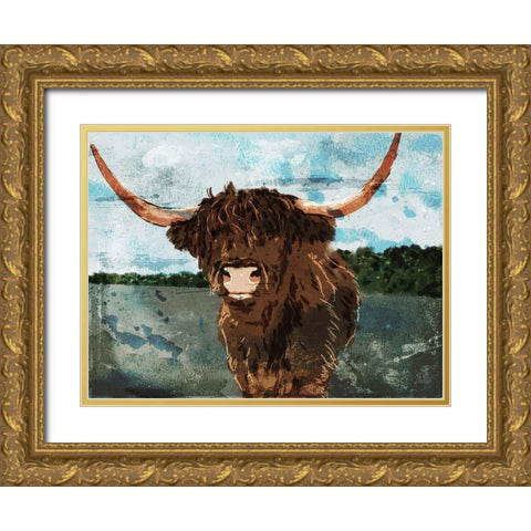 Hi Bull Gold Ornate Wood Framed Art Print with Double Matting by Villa, Milli