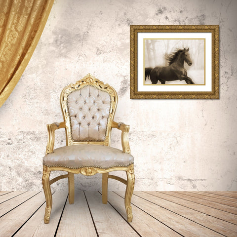 Horse In The Wind Gold Ornate Wood Framed Art Print with Double Matting by Villa, Milli