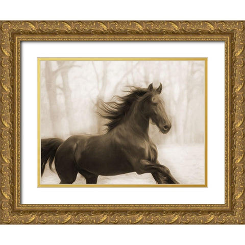 Horse In The Wind Gold Ornate Wood Framed Art Print with Double Matting by Villa, Milli