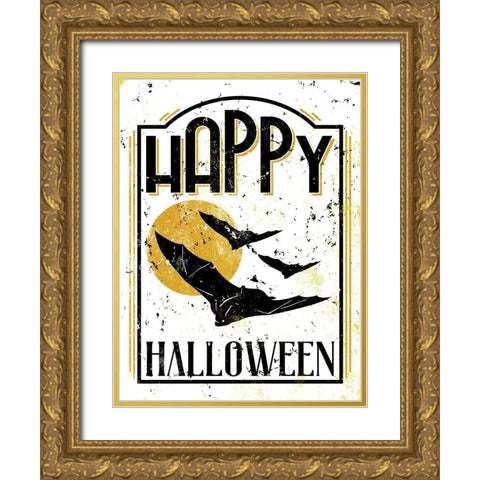 Happy Bat Orange Gold Ornate Wood Framed Art Print with Double Matting by Villa, Milli