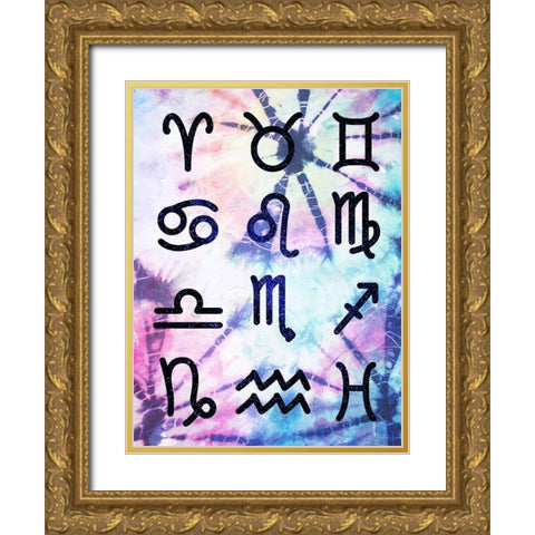 Symbol Zodiac Tie Dye Gold Ornate Wood Framed Art Print with Double Matting by Villa, Milli