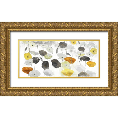 Yellow Grey Poppies Gold Ornate Wood Framed Art Print with Double Matting by Villa, Mlli