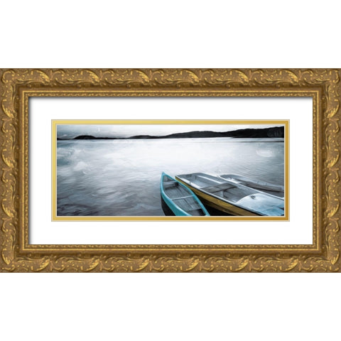 Three Boats Gold Ornate Wood Framed Art Print with Double Matting by Villa, Mlli