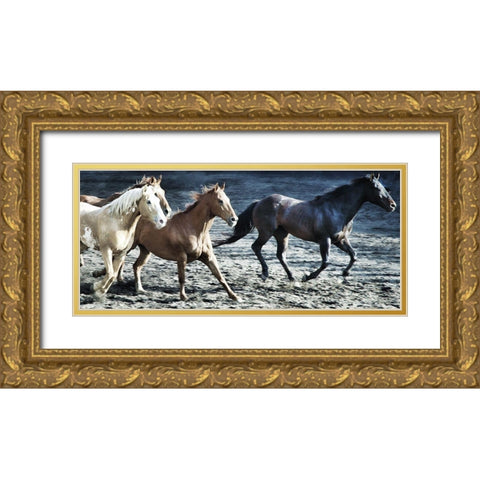 Lets Go Horses Gold Ornate Wood Framed Art Print with Double Matting by Villa, Milli
