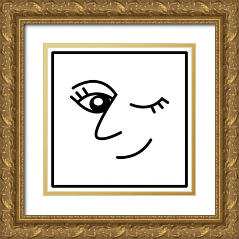 Winky Face Gold Ornate Wood Framed Art Print with Double Matting by Villa, Mlli